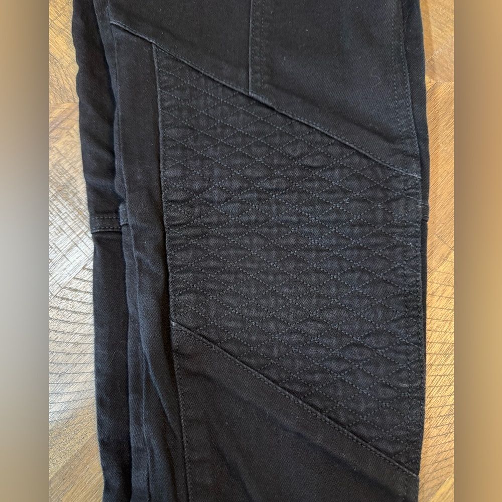 Skingraft Black Moto Skinny Jeans With Quilted Panels And Zipper Details Size 28 - Picture 11 of 16